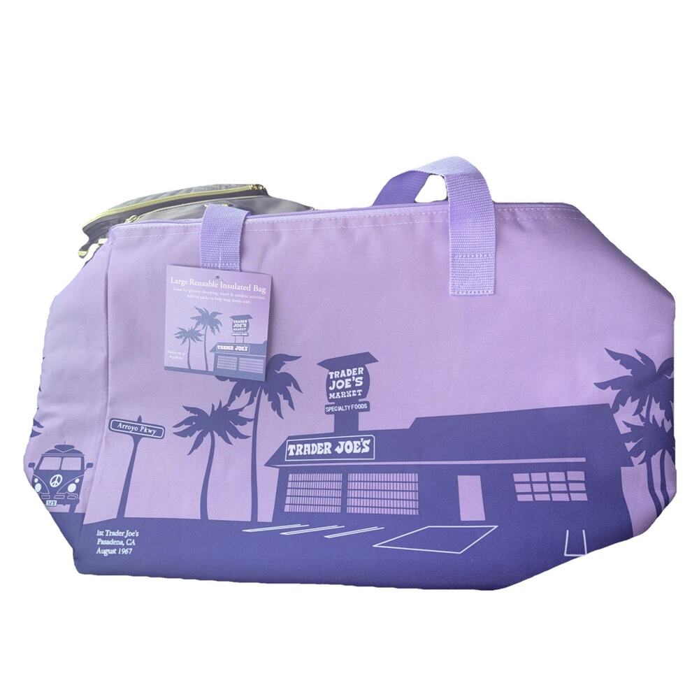 ⭐ Trader Joe's Large 8 Gal Lavender Purple Reusable Insulated Shopping Bag New✨